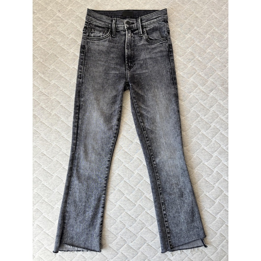 Mother The Insider Crop Step Fray Jeans Womens 24 Gray Mid Rise Stretch Denim‎